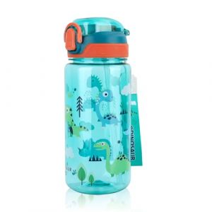 Sigdio Gourde Enfant Paille 600ml Gar&ccedil;ons Gourde Dinosaure Enfant Anti-Fuite Facile &agrave; Ouvrir Verrouillage S&eacute;curis&eacute; sans BPA Gourde Sport pour Ecole Maternelle (Vert, 600ml) (SIGDIO, neuf)