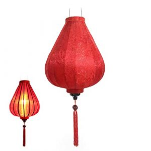 Art Saigon Lanterne Lampion Asiatique en Soie Rouge, G Ø33cm - Lustre Suspension Traditionnel de Hoi an en Tissu, Bambou et Bois - Décoration et Artisanat du Vietnam (G25-R), (G25-R2) (ART SAIGON, neuf)