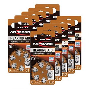 ANSMANN Piles auditives 312 1,4V (60 pi&egrave;ces) &ndash; Piles bouton type 312 P312 ZL3 PR41 pour aides auditives &ndash; Piles plates pour appareils auditifs, amplificateurs sonores, proth&egrave;ses auditives &ndash; Marron (Mobil-Energy, neuf)