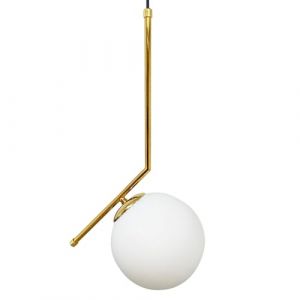 bamyum Suspension Luminaire Moderne de Plafond Bar en Métal Doré, Élégante Boule de Verre Blanc, Lustre Salon, Chambre, Cuisine, Salle de Bain, Couloir, Abat-Jour E27, Blanc et Doré (bamyum, neuf)