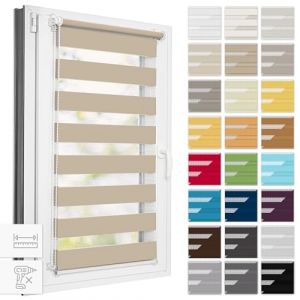 Estika Store Enrouleur Jour Nuit Klemmfix sans perçage - Largeur au Choix Tous Les 1 cm - 45 x 220 cm - Plage de Sable - Store à enroulement, Double Tissu, pour fenêtres intérieures (Estika, neuf)