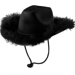 Générique Chapeau Cowboy Femme, Chapeau Rose avec Plume Duveteux Plume Bord Taille Adulte Chapeaux De Cowboy pour Bachelorette Costume Party Jouer Habiller des Tenues pour Les Femmes Bonnet Tricoté (DoraHe, neuf)