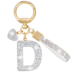 MWOOT Paillettes Porte Clé Lettre avec Strass, Argenté Initial Porte Clé Keychain, Porte Clef Lettre Sac Keyring Pendentif Décoratif, Brillant Porte Clef Voiture Charm, Porte Clé Cadeau pour Femme(D) (vetpw, neuf)