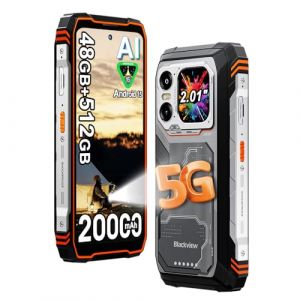 Blackview XPLORE 1 (48Go+512Go) 5G Smartphone Portable Incassable, Android 15 T&eacute;l&eacute;phone D&eacute;bloqu&eacute;, 64MP+50MP, 6.78" FHD+ Double &eacute;cran, 20000mAh Smartphone Etanche, Dual SIM/4G/5G/NFC/OTG/GPS/FM, Orange (T&eacute;l&eacute;phones Portables D&eacute;bloqu&eacute;s Store, neuf)