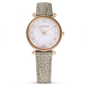 Swarovski Montre Crystalline Wonder avec un bracelet en cuir beige et des finitions or rose (UNIQUE PIECES, neuf)