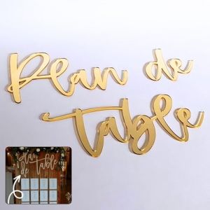 Plan de table mariage | DIY - Mot plexiglass doré or - Decoupe laser | 30 x 20 cm | Decoration mariage en plexiglass, panneau, centre de table - Trouvez votre place | TE Whaka (Outjo, neuf)