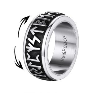 Supcare Vikinghi Bague anti-stress pour homme en acier argenté/noir, taille 14-32 vintage bague personnalisée gravure avec runes vikinges/nœuds celtiques, coffret cadeau, 32,5-Cfr.72.3mm, Acier (Supcare EU Store, neuf)