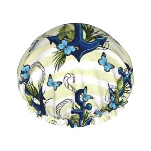 Bonnet de douche réutilisable pour femmes, motif ancre, bonnet de bain papillon, double couche, imperméable, protection des cheveux, bande élastique réglable, chapeau de douche pour la maison, le spa, (Qingchede77Stro, neuf)