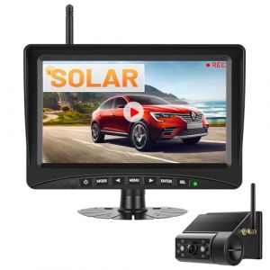 Husgw 7" Cam&eacute;ra de Recul sans Fil Solaire, Moniteur Camera Solaire Kit 1080P HD, Cam&eacute;ra de Recul IR Vision Nocturne, IP66 Imperm&eacute;able, pour Fourgon/Camion Car/RV/SUV/Remorque (FRANCIS AND MARY DOBBS LTD, neuf)