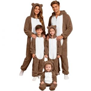 Pyjama en Peluche Famille 2025 Combinaison Pyjama d'ours avec Oreilles Zipp&eacute; Maison Chaud Jumpsuit Costume Famille Pyjamas Costume de Grenouill&egrave;re Couple Femme Homme Fille B&eacute;B&eacute; Gar&ccedil;on Automne Hiver (perfcreat, neuf)