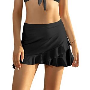 SHEKINI Jupe de bain pour femme - Taille haute - Jupe de bikini - Noir - Jupe courte - Grandes tailles - Short de bain - Volant irr&eacute;gulier - Jupe de plage, noir f, 3XL (DODO BIKINI, neuf)