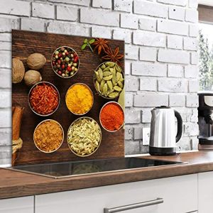 murando - Cr&eacute;dence Verre Cuisine 80x80 cm - Plaque Anti-Projection - Couvercle Anti-&eacute;claboussures cr&eacute;dence - Rev&ecirc;tement Carreaux - Plaque en Verre tremp&eacute; - &Eacute;pices Cumin Poivre Inde j-B-0053-aq-a (murando, neuf)