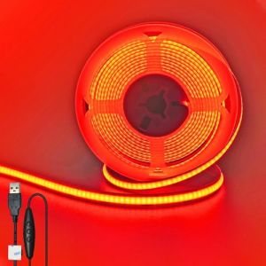 Clearhill Bande LED COB USB 5V avec Interrupteur Variateur,Rouge,largeur 8mm 320LEDs/m,8W/m,CRI90,9,84pieds/3m,Panneau Double Face &Eacute;lectrod&eacute;pos&eacute;,&Eacute;tanche IP20,pour D&eacute;coration Int&eacute;rieure (Clearhill, neuf)