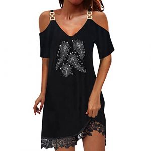 WVONIF Robe été Femme Mi Longue Coton Robe Ete Femme Cotton en Line Mi Longue Femmes T-Shirt Robe de Travail Chic et Elegant Décontractée Couleur Unie Manche Courte Jupe Vêtements Robe de Plage (BAULMD（90% Big Promotion Without Discount Code ）, neuf)