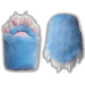 Therian Paws Combinaison en fourrure synthétique confortable avec pattes de chat et pattes de loup, costume de cosplay en fourrure, bleu, taille unique (guangzhoukuangbinshangmaoyouxiangongsi, neuf)
