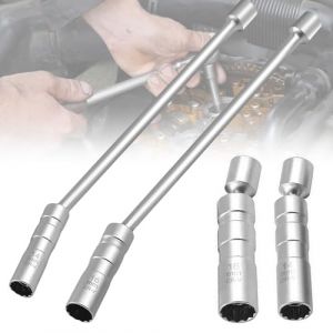 WEGREAT Lot de 2 douilles de bougie d'allumage : cl&eacute; &agrave; bougie d'allumage longue 14/16 mm, rallonge de 30 cm, cl&eacute; &agrave; douille magn&eacute;tique pivotante &agrave; 12 points, extracteur de bougies d'allumage pour moto, (ANDRECHR, neuf)