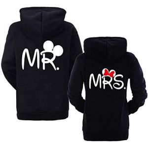 Couple Partenaire Sweat à Capuche Hoodie Mr Mrs Mickey Minnie - 1x Pull Homme Noir L (EmDa trading GmbH, neuf)