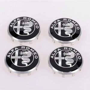 dzggs 4 pièces Auto Cache Moyeux pour Alfa Romeo Mito 147 156 159 166 50mm, ABS Aluminium Enjoliveur Centre Roue Couvercle de Moyeu Central de Jante avec Logo (LIPENGpeng, neuf)