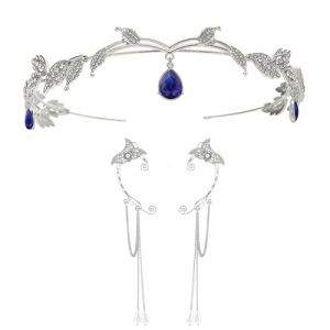 UOSIA Oreilles De Fée Strass Avec Couronne D'elfe Bijoux D'oreille D'elfe En Argent 3 Pièces Pendentif En Cristal Couronne De Mariage D'elfe Pour Accessoires De Costume De Fête (Yunchuangshangmao, neuf)