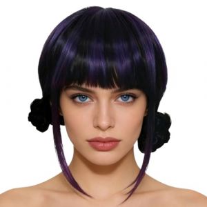 Perruques D&eacute;guisement Femmes - Accessoires Cosplay Pour Filles Aux Cheveux Lisses,Perruque Bob Noir Style Cartoon Avec Chignons - Pour Filles Fans Carnaval P&acirc;ques No&euml;l F&ecirc;tes Th&eacute;&acirc;tre Mardi Gras (jahua, neuf)