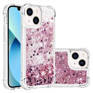 COTDINFOR Compatible avec iPhone 15 Plus Coque Liquide Cover Silicone Paillette &Eacute;tincelles Floating Antichoc Protective Silicone TPU &Eacute;tui Housse pour iPhone 15 Plus TPU Love Rose Gold YBWTLS. (COTDINFOR, neuf)