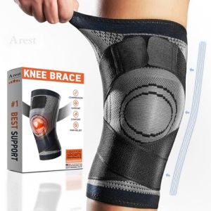 AREST Genouill&egrave;re stabilisatrice de soutien m&eacute;nisque et ligament - Genouill&egrave;re antid&eacute;rapante avec sangle de compression pour homme et femme - Genouill&egrave;re avec stabilisateurs lat&eacute;raux (L) (Arbest, neuf)