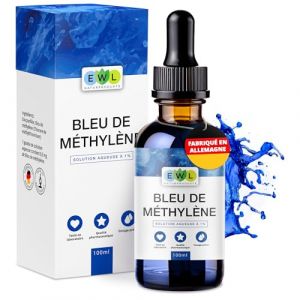 Bleu de méthylène 1% solution, 100ml bleu de méthylène gouttes qualité pharmaceutique, methylene blue fabriqué en Allemagne, hautement dosé, pur et testé en laboratoire (EWL Naturprodukte, neuf)