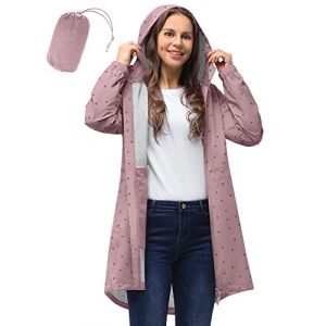 33,000ft Vêtement de pluie imperméable, poncho de pluie léger et respirant coupe-vent à capuche, fine pliable longue manteaux imperméables femme Rose à pois L (33,000ft EU Direct, neuf)