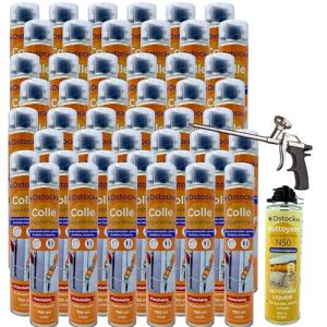 DSTOCK60 - Lot de 36 colles de montage polyuréthane + 1 pistolet + 1 nettoyant mousse - Mousse polyuréthane faiblement expansive pour le collage des panneaux isolants, rouleaux de bitume, huisseries (DSTOCK60, neuf)