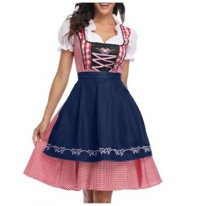 Robe Dirndl pour femme - Costume de fête de la bière, 3 pièces - Robe à carreaux avec tablier - Jupe midi - Costume bavarois bavarois pour fête de la bière bavaroise - Carnaval - Fête de la bière, (MengLA, neuf)