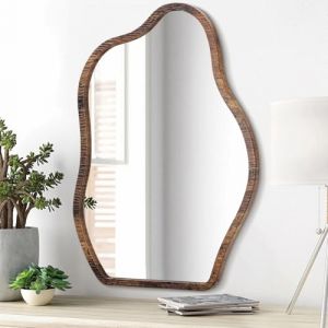Lzuso Miroir Mural asymétrique décoration Moderne Cadre en Bois Miroir Mural Forme Unique Meuble - lavabo Mural Art Miroir décoration Salon Chambre Salle de Bains entrée Petit 16 "x12 (Kyucheng, neuf)