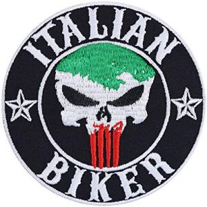 &Eacute;cusson Thermocollant "Motard Italien" Patch Biker Drapeau Italien | Patch pour Jeans Cadeau Motard Application pour Accessoires de Moto/Bottes/Valise de Moto | 90x90mm (EXPRESS-STICKEREI, neuf)