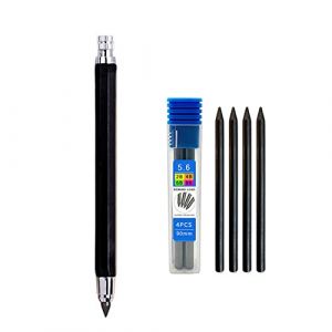Crayon à dessin en métal de 5,6 mm avec 4 mines 2B, 4B, 6B, 8B, 8B, professionnel, esquisse, porte-mine, papeterie kawaii à remplir (noir) (JOMPENS, neuf)