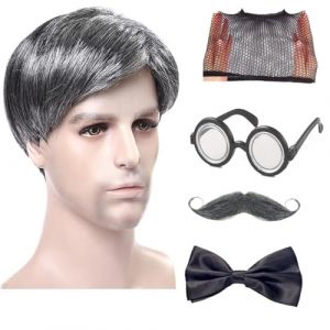 Costume de vieil homme adulte,Costume de vieil homme d'Halloween | Perruque de vieil homme et accessoires de Cosplay de grand-père, 5 pièces,Ensemble complet d'accessoires de costume de grand-père, ca (keqiux, neuf)