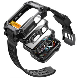 i-Blason Boîtier pour Apple Watch 9/8/7 45 mm Bracelet avec 2 Protecteur d'Ecran Verre Trempé [Protection Militaire] Protection Robuste avec Bracelet Réglable Coque pour Apple Watch 45mm, Noir (SUPCASE & i-Blason Store, neuf)