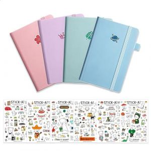 4 Pièces Coloré Petit Carnet de Notes de Poche avec 6 Autocollants, Carnet de Poche A7 avec Bande de Fermeture élastique, Bloc-Notes A7, Mini Bloc Note pour école, Travail, Bureau, école, Réunions (hejiuwenhua, neuf)