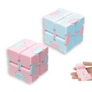 QOWIJEX 2 Pi&egrave;ces Fidget Toy Infinity Cube D&eacute;compression Jouet Cube de l'infini Plastique, Stress de Jouet de Doigt de Fidget et soulagement pour Le Personnel de Bureau(Bleu & Rose) (liangyunuo, neuf)