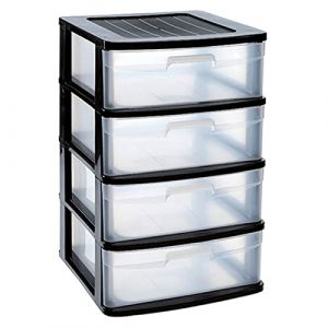Acan Tradineur Sena Commode 4 tiroirs sans roulettes, plastique r&eacute;sistant, tour de rangement multi-usages, maison, entreprise, 65 x 39 x 40 cm, noir (TRADINEUR, neuf)