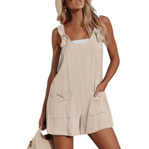 CUPSHE Salopette courte pour femme avec col rond et poches, abricot, S (CUPSHE FR, neuf)
