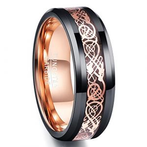 NUNCAD 8mm Bague en Tungstène Noir avec Dragon Celtique Or Rose et Fibre de Carbone, Idéal pour Mariage Fiançailles Couples Partenariat Taille 74.8(23.8) (NUNCAD FR, neuf)