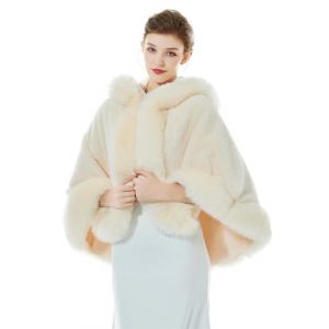 BEAUTELICATE Cape à Capuche Fourrure Poncho Châle Étole Capuchon Manteau Courte de Femme Hiver Mariage Mariée Demoiselle d'honneur Soirée Noël(Taille Unique, Champagne) (BEAUTELICATE-FR, neuf)