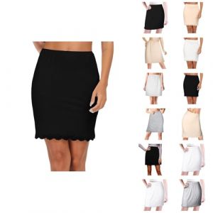 Jupon sous Robe Femme Jupe Mi-Longue Longueur Genou Taille Élastique Non Transparente Extensible Légère et Respirante Jupon pour Robe Transparente (1-Le Noir, XL) (Yuab, neuf)