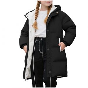 XINYUNZU Manteaux Fille Doudoune mi-Longue Manteau à Capuche Chaud Veste à Capuche Blouson avec Poches Enfant Hiver Vêtement pour 2-11 Ans Girls Coat Parka Veste Chaude Noir 6 ans (RBYWBT, neuf)