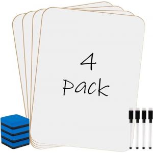 KAHEIGN 4 Pi&egrave;ces Petits Tableaux Blancs Effa&ccedil;ables &agrave; Sec, 21CM x 30CM Mini Tableau Blanc Double Face Tableau Blanc Portable avec 4 Stylos et 4 Gommes - pour &Eacute;tudiant Professeur ClasseSalle Bureau (KAHEIGN-EU, neuf)