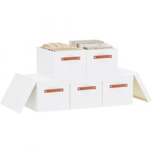 YheenLf 5 Pièces Paniers Rangement, Boîte en Tissu Pliables avec Couvercle et 2 Poignée, Casier Vetement, Storage Boxs pour Chambre à Coucher, Salon, Armoire, Blanc, 42x30x26cm (YheenLf, neuf)