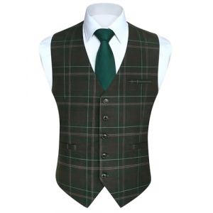 HISDERN Gilet Costume Homme Vert à Carreaux Classique Gilets Sans Manche Homme Casual Veston Gilet avec Poches Mariage Fête M (QIWEIEUR, neuf)