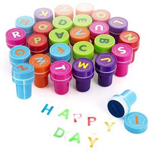 Xrten 26Pcs Tampons Encreurs Enfants, Tampons Enfants Alphabets pour Enfants Encrage Timbres Cadeau Éducatif (Golden EpicThreads Kft., neuf)