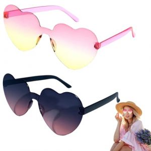 MLRUQRX 2 Paires Lunettes Coeur Lunettes De Soleil En Forme De Coeur Lunettes Parti De Soleil Hippie Lunettes De Soleil Transparentes Multicolores En Forme De Cœur Sans Monture Pour Été Party Cosplay (TIAN  SHUO  DE DIAN, neuf)