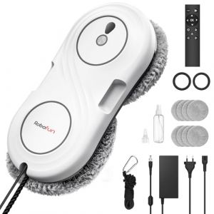 Robofun Robot Laveur De Vitre Automatique, 7 000 Pa Aspiration, Moteur &agrave; Turbine, Nettoyage en Double H&eacute;lice, 63 mm Ultra-Fin, Nettoyeur Vitres &eacute;lectrique, 10 Chiffons de Nettoyage, Mod&egrave;le WD12D (ARANKA GLONCZ, neuf)