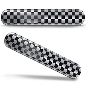 SkinoEu® 2 x 3D Gel Silicone Flexibles Autocollant Stickers pour Voiture Moto Fenêtre Porte Casque Scooter PC Drapeau à Damier Départ Arrivée Rallye Argent Noir KS 98 (SkinoEu®, neuf)